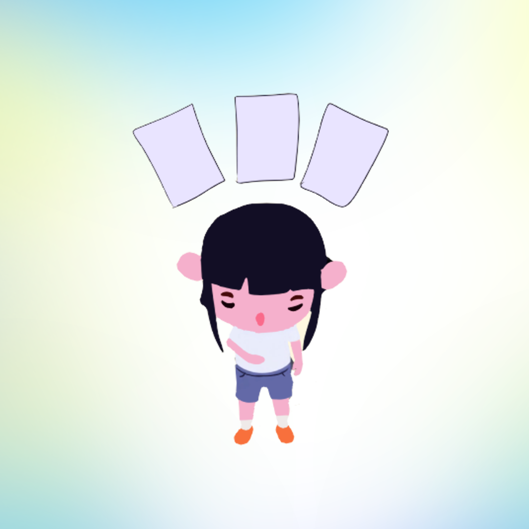 Illustration of a confused girl with three blank documents floating over her head, representing scattered medical records