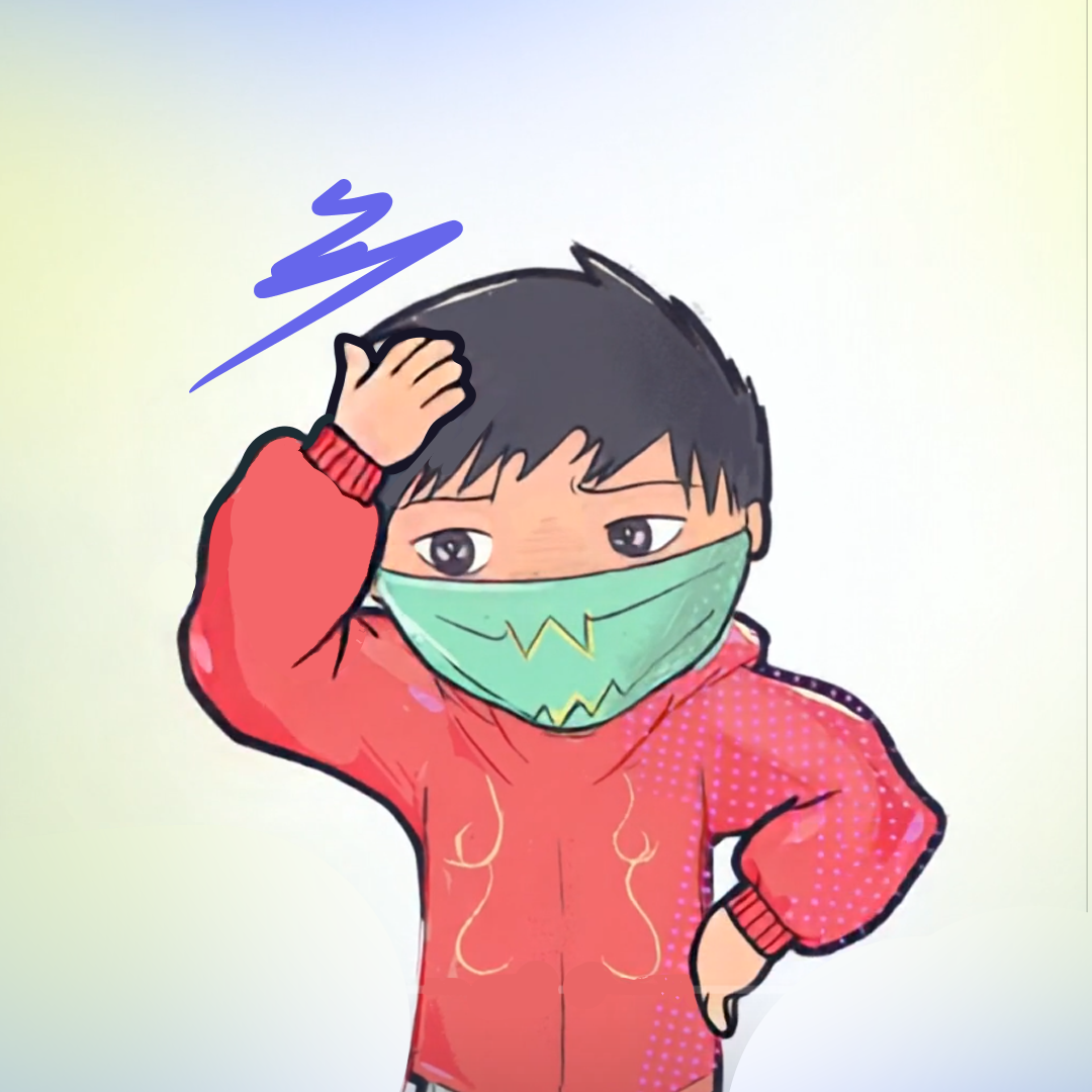 Illustration of a kid wearing a face mask, feeling under the weather