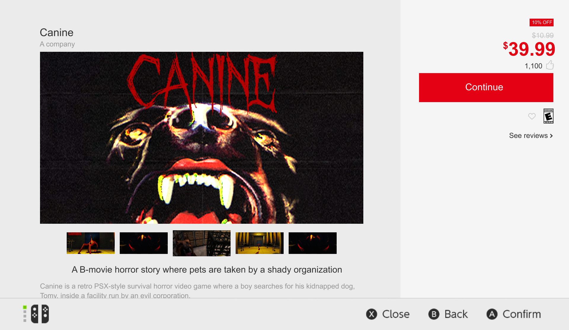 Game details page, option 1 — the redesigned Nintendo eShop product page with the AI disclosure stated outright