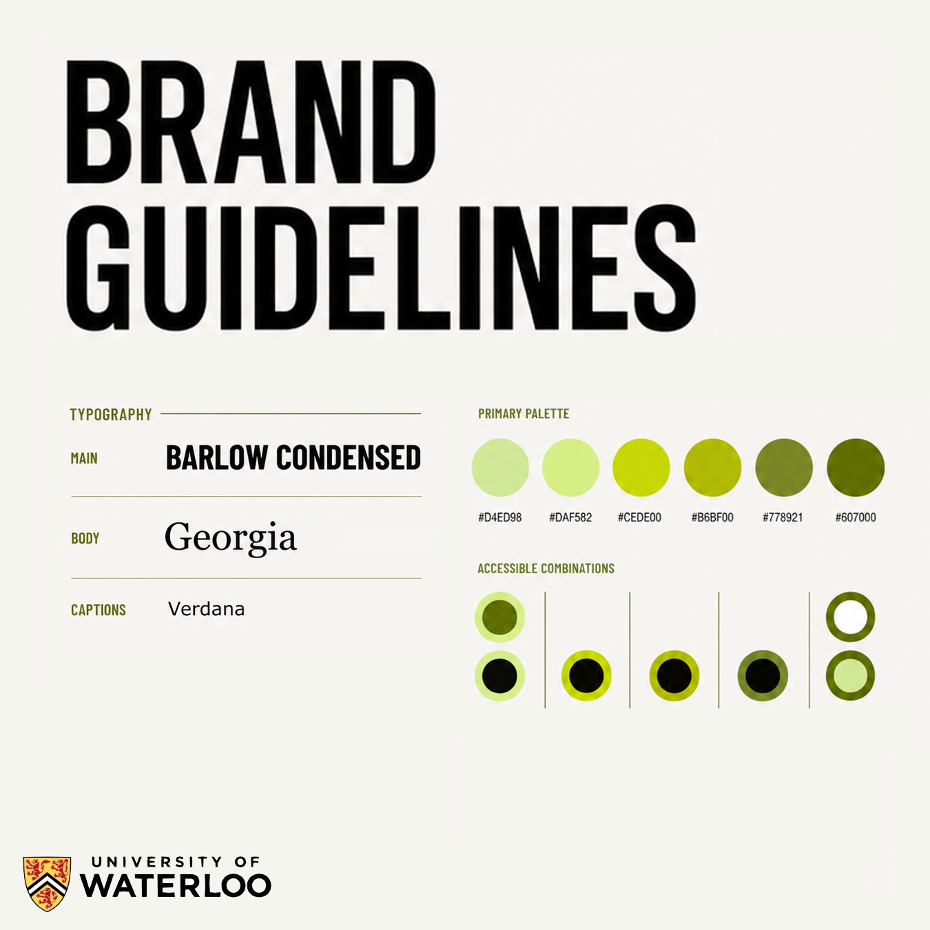 University of Waterloo Faculty of Environment brand guidelines — typography and primary green color palette