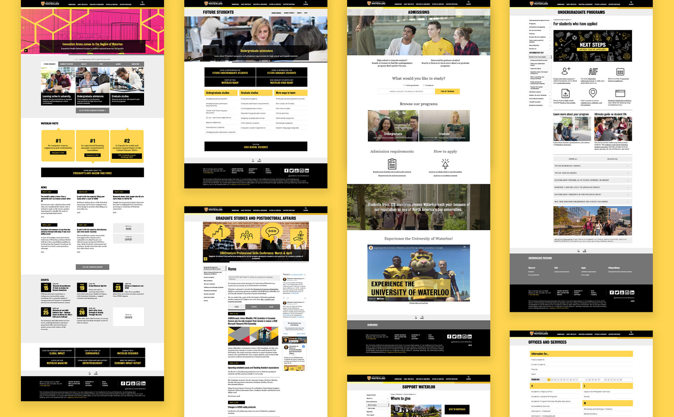 Collage of University of Waterloo web pages built on the WCMIS content management system