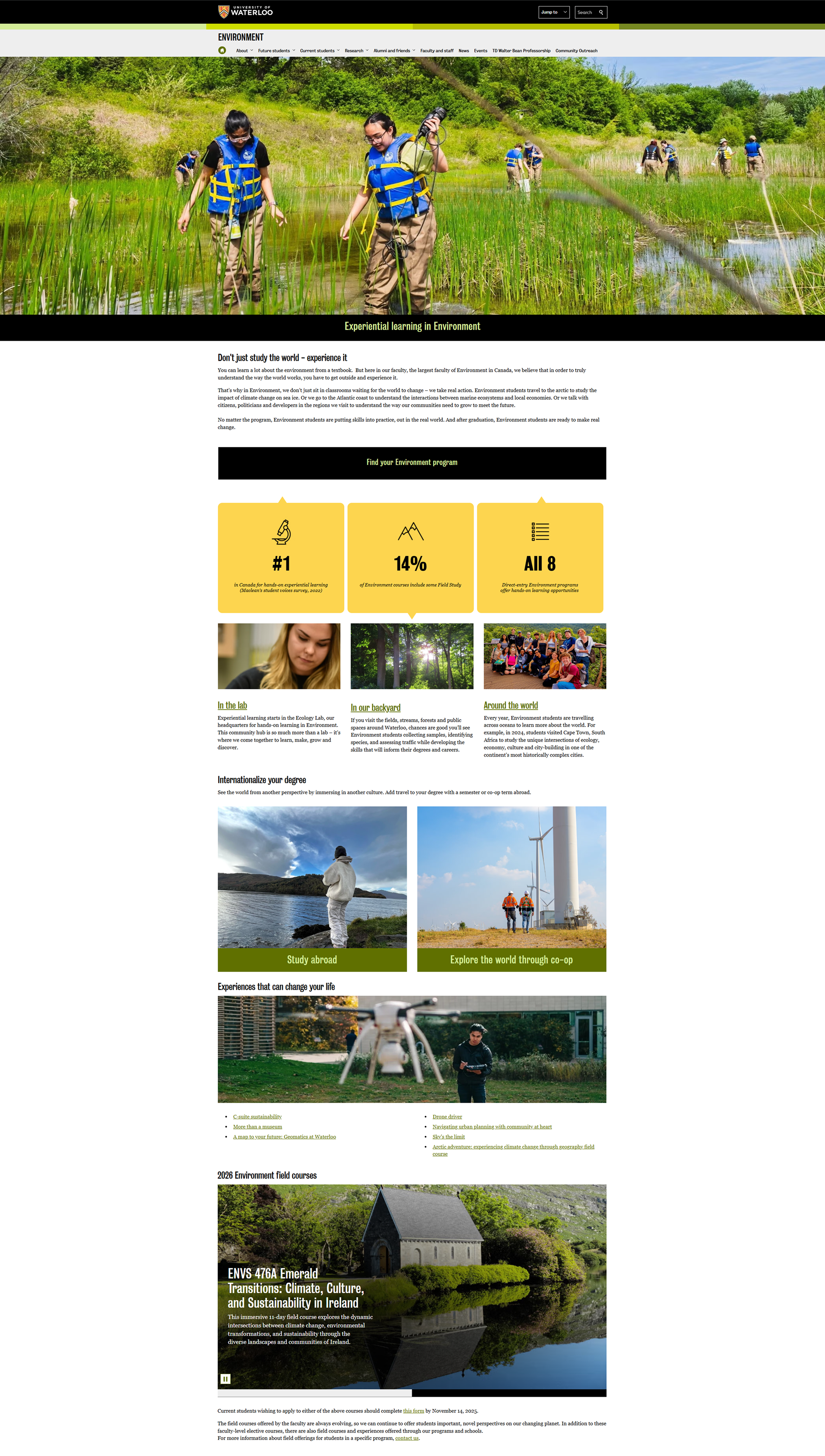 Final prototype — full page of the redesigned Faculty of Environment homepage, scrollable