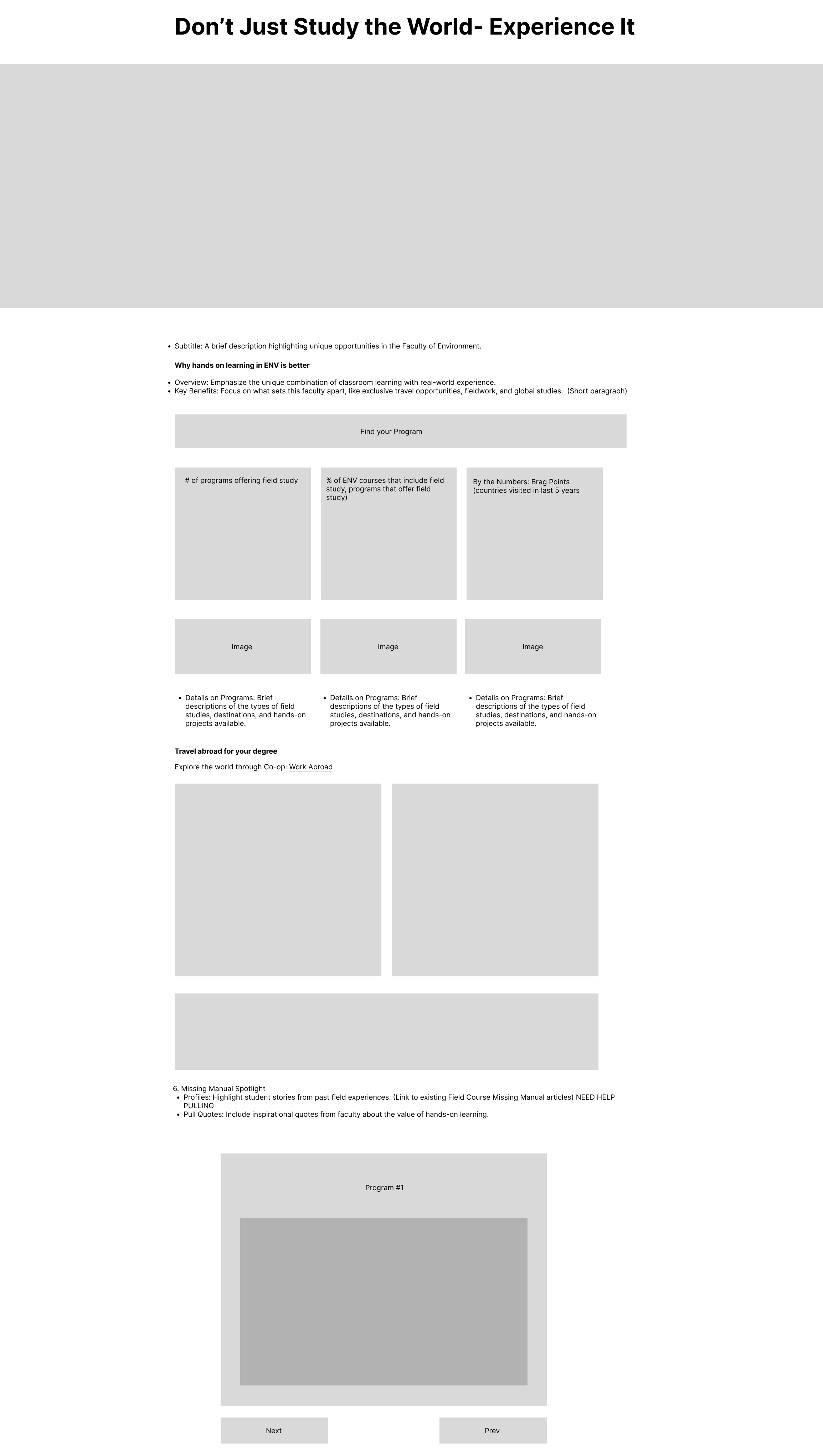 Rough draft wireframe of the homepage redesign, scrollable